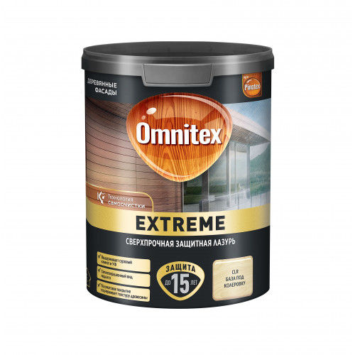 Пропитка декоративная для защиты древесины Omnitex Extreme база BC полуматовая 0.9 л