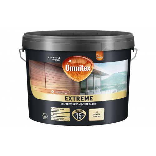 Пропитка декоративная для защиты древесины Omnitex Extreme база BC полуматовая 9 л