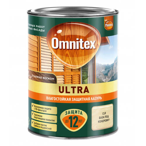 Пропитка декоративная для защиты древесины Omnitex Ultra AWB полуглянцевая бесцветная 0.9 л