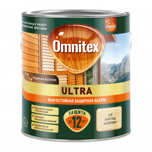 Пропитка декоративная для защиты древесины Omnitex Ultra AWB полуглянцевая бесцветная 2.5 л
