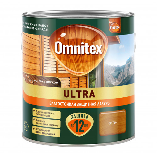 Пропитка декоративная для защиты древесины Omnitex Ultra AWB полуглянцевая орегон 2.5 л