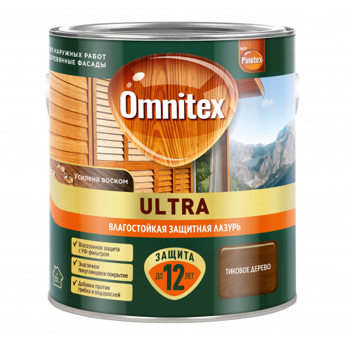 Пропитка декоративная для защиты древесины Omnitex Ultra AWB полуглянцевая тик 2.5 л