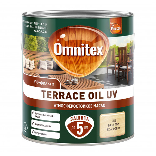 Масло для защиты древесины атмосферостойкое Omnitex Terrace Oil UV бесцветное 2.5 л