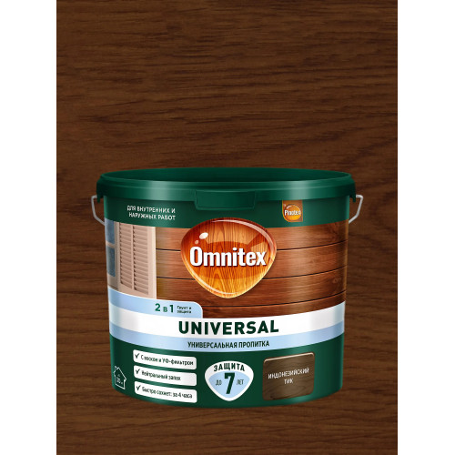 Пропитка защитная для дерева Omnitex Universal 2 в 1 индонезийский тик 2.5 л