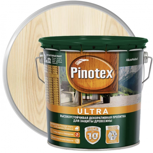 Пропитка декоративная для защиты древесины Pinotex Ultra AWB полуглянцевая бесцветная 2,5 л