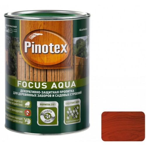 Пропитка декоративная для защиты древесины Pinotex Focus Aqua красное дерево 0,75 л.