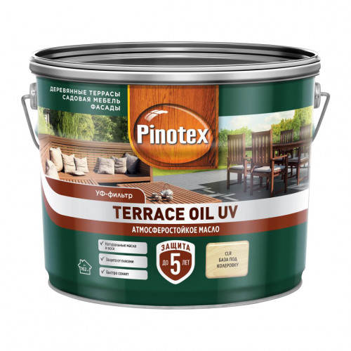 Масло для защиты древесины атмосферостойкое Pinotex Wood&Terrace Oil бесцветное 9 л