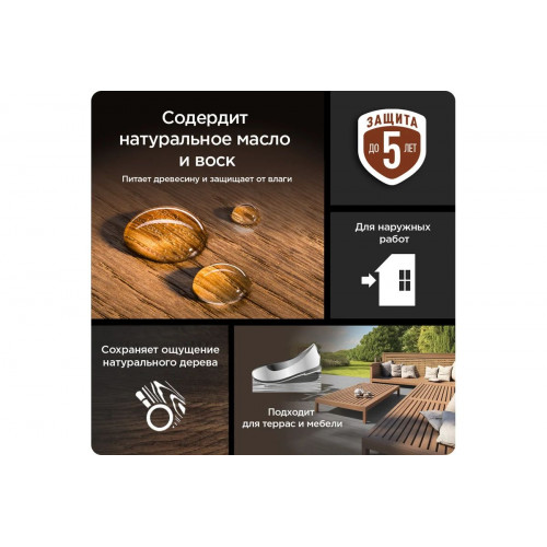 Масло для защиты древесины атмосферостойкое Pinotex Wood&Terrace Oil бесцветное 9 л