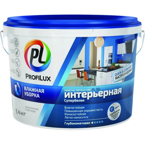 Краска для стен и потолков латексная Profilux ВД PL-10L глубокоматовая супербелая 1,4 кг
