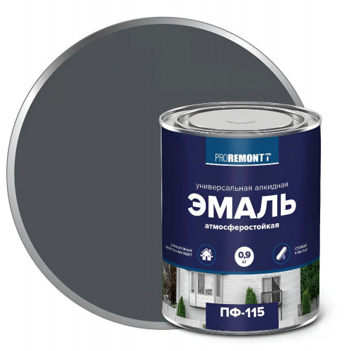 Эмаль ПФ-115 PROREMONTT Антрацит 0.9 кг Л-С