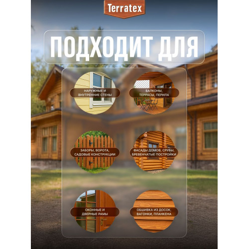 Антисептик лессирующий декоративный пропитка для дерева Terratex на алкидной основе, Красное дерево 1 л