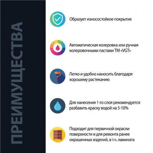 Краска для мебели полиуретановая полуматовая VGT бесцветная база С 1 кг