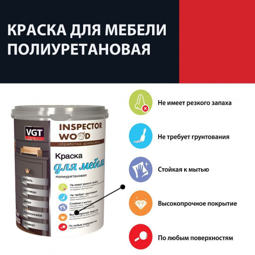 Краска для мебели полиуретановая полуматовая VGT бесцветная база С 1 кг