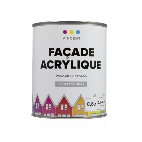VINCENT FACADE ACRYLIQUE F 2 краска фасадная суперстойкая матовая база C 0.9 л