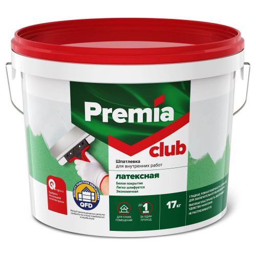 Premia Club Шпатлевка латексная для внутренних работ выравнивающая 17 кг