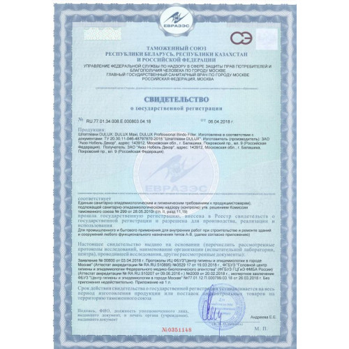 Шпатлевка для стен и потолков Dulux Professional Bindo Filler финишная 0,9 л 1,5 кг
