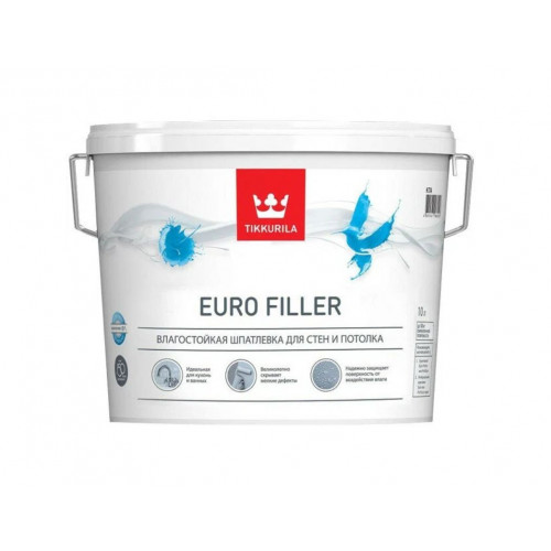 Влагостойкая шпаклевка для стен и потолка Tikkurila Euro Filler 10 л