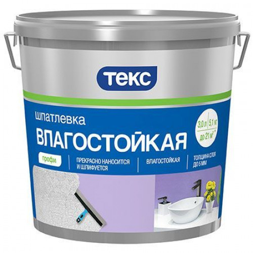 Текс ПРОФИ влагостойкая Шпатлевка латексная белый 3 л