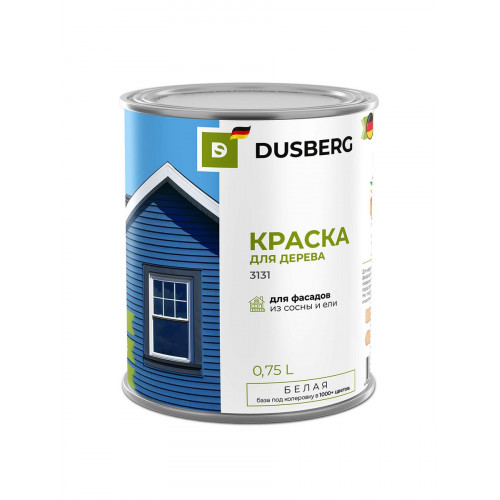 DUSBERG Краска для дерева для наружных работ с антисептиком, белая 3131 0,75 л