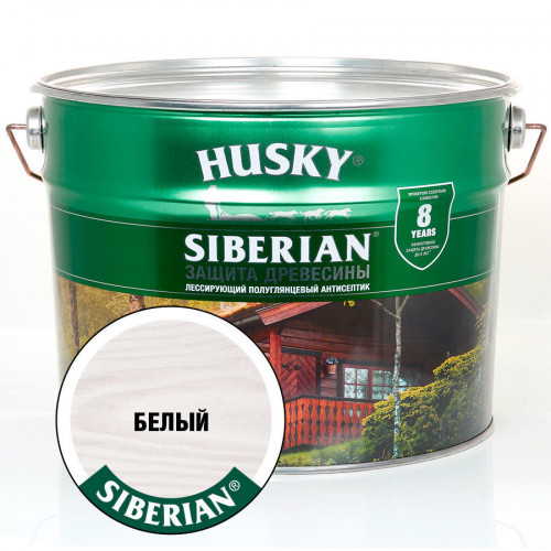 Лазурь для дерева алкидная полуглянцевая Husky Siberian цвет белая 9 л