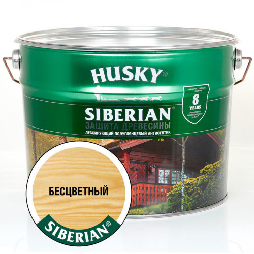 Лазурь для дерева алкидная полуглянцевая Husky Siberian цвет бесцветная 9 л