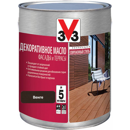 Декоративное масло для фасадов и террас V33 цвет венге 2,5 л