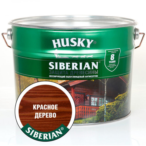 Лазурь для дерева алкидная полуглянцевая Husky Siberian цвет красное дерево 9 л