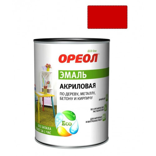 Эмаль Универсальная акриловая Ореол глянцевая красная 0,9 кг