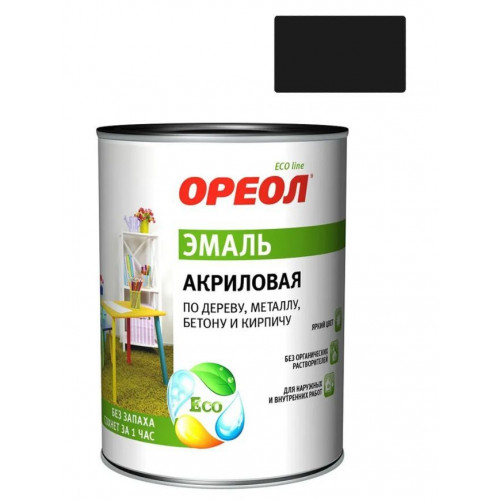 Эмаль Универсальная акриловая Ореол глянцевая черная 0,9 кг