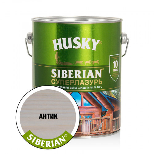 Лазурь-антисептик для дерева алкидная сверхпрочная Husky Siberian Суперлазурь цвет антик 2,7 л
