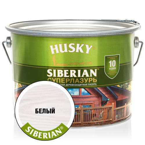 Лазурь-антисептик для дерева алкидная сверхпрочная Husky Siberian Суперлазурь цвет белая 9 л
