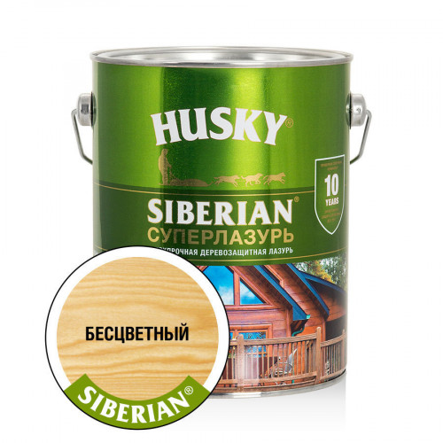Лазурь-антисептик для дерева алкидная сверхпрочная Husky Siberian Суперлазурь цвет бесцветная 2,7 л