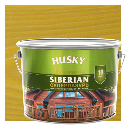 Лазурь-антисептик для дерева алкидная сверхпрочная Husky Siberian Суперлазурь цвет калужница 9 л
