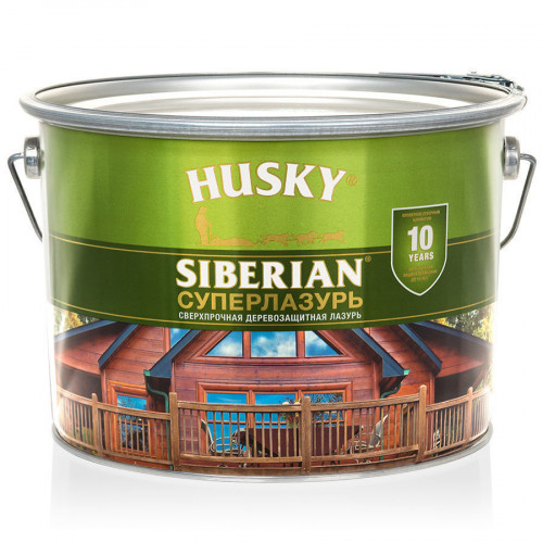 Лазурь-антисептик для дерева алкидная сверхпрочная Husky Siberian Суперлазурь цвет калужница 9 л