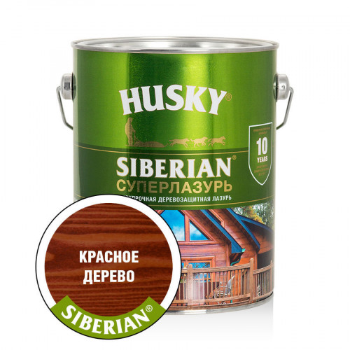 Лазурь-антисептик для дерева алкидная сверхпрочная Husky Siberian Суперлазурь цвет красное дерево 2,7 л