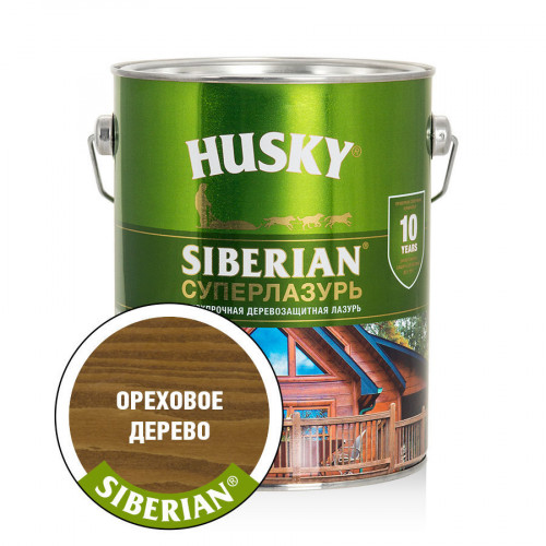 Лазурь-антисептик для дерева алкидная сверхпрочная Husky Siberian Суперлазурь цвет ореховое дерево 2,7 л