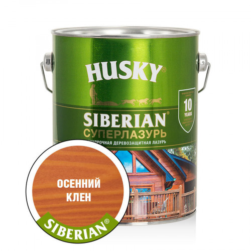 Лазурь-антисептик для дерева алкидная сверхпрочная Husky Siberian Суперлазурь цвет осенний клен 2,7 л