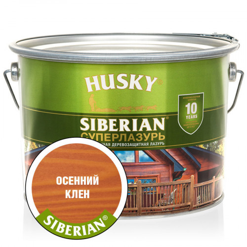 Лазурь-антисептик для дерева алкидная сверхпрочная Husky Siberian Суперлазурь цвет осенний клен 9 л