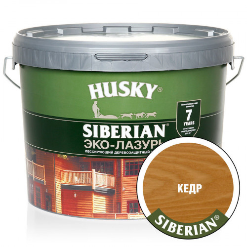 Акриловый антисептик для дерева полуматовый Husky Siberian Эко-Лазурь цвет кедр 9 л