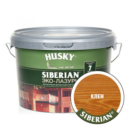 Акриловый антисептик для дерева полуматовый Husky Siberian Эко-Лазурь цвет клен 2,5 л