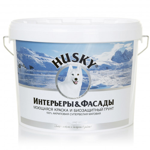 Акриловая моющаяся краска и грунт для стен Husky Интерьеры & Фасады 10 л
