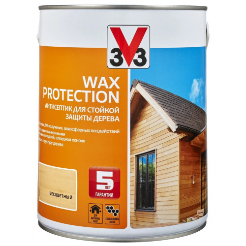 Алкидный антисептик для дерева с воском V33 Wax Protection цвет бесцветный 0,9 л
