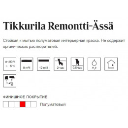 Краска интерьерная акрилатная стойкая к мытью Tikkurila Remontti Assa полуматовая база C 2,7 л