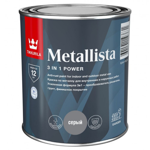 Антикоррозийная краска по металлу и ржавчине Tikkurila Metallista глянцевая цвет серый 0,9 л