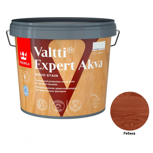 Высокоэффективная декоративно-защитная лазурь Tikkurila Valtti Expert Akva цвет рябина 2,7 л
