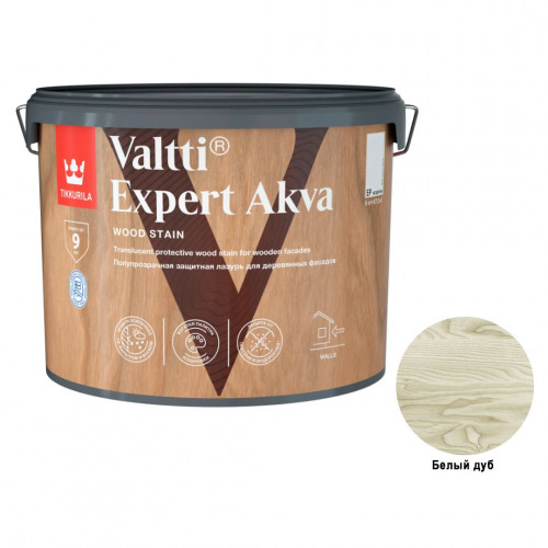 Высокоэффективная декоративно-защитная лазурь Tikkurila Valtti Expert Akva цвет белый дуб 9 л