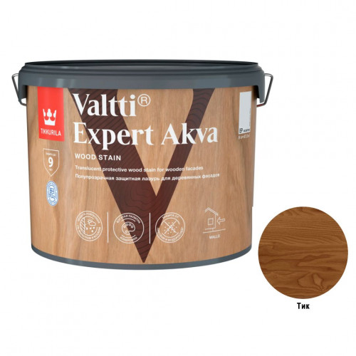 Высокоэффективная декоративно-защитная лазурь Tikkurila Valtti Expert Akva цвет тик 9 л