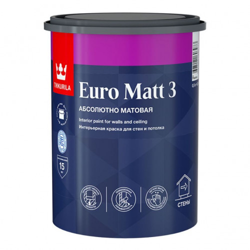 Краска интерьерная для стен и потолков Tikkurila Euro Matt 3 абсолютно матовая база C 0,9 л