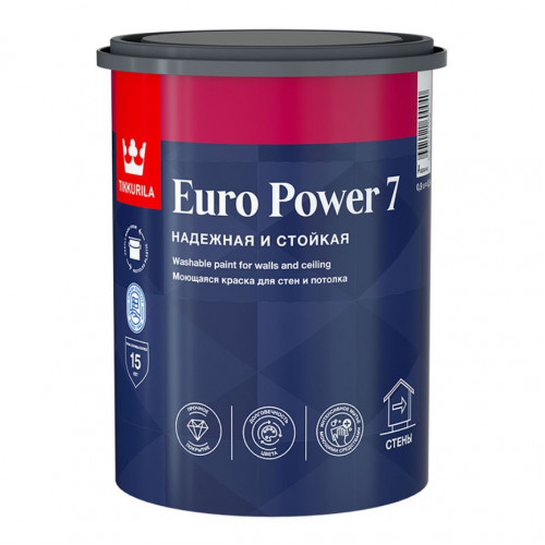 Краска моющаяся для стен и потолкa Tikkurila Euro Power 7 матовая база A 0,9 л