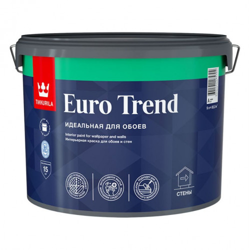 Краска интерьерная для обоев и стен Tikkurila Euro Trend база C 9 л